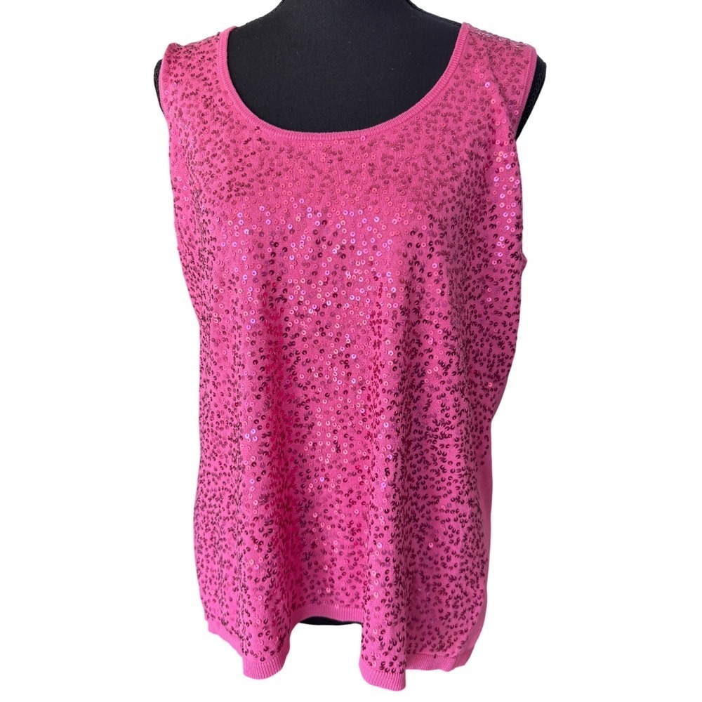 Talbots Full Sequin Silk Blend Tank Top Shell Pink Size 1X Maximalist‎ Glam